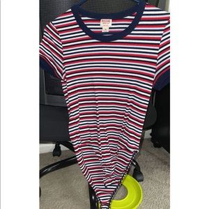 Red/White/Blue striped bodysuit, Size Medium